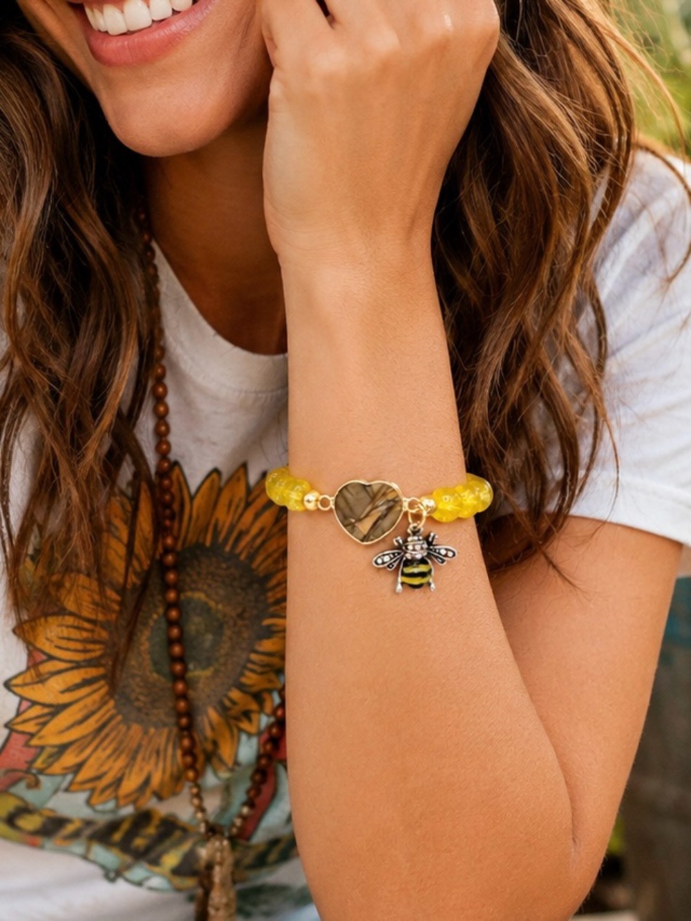 Hand Crafted Yellow Citrine Bracelet with Bee Charm - Women Jewelry
